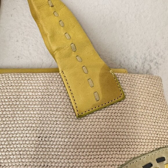 RADLEY STUNNING WOVEN CONTRAST YELLOW LEATHER GREEN STITCH TRIM TOP HANDLE TOTE - Picture 4 of 12